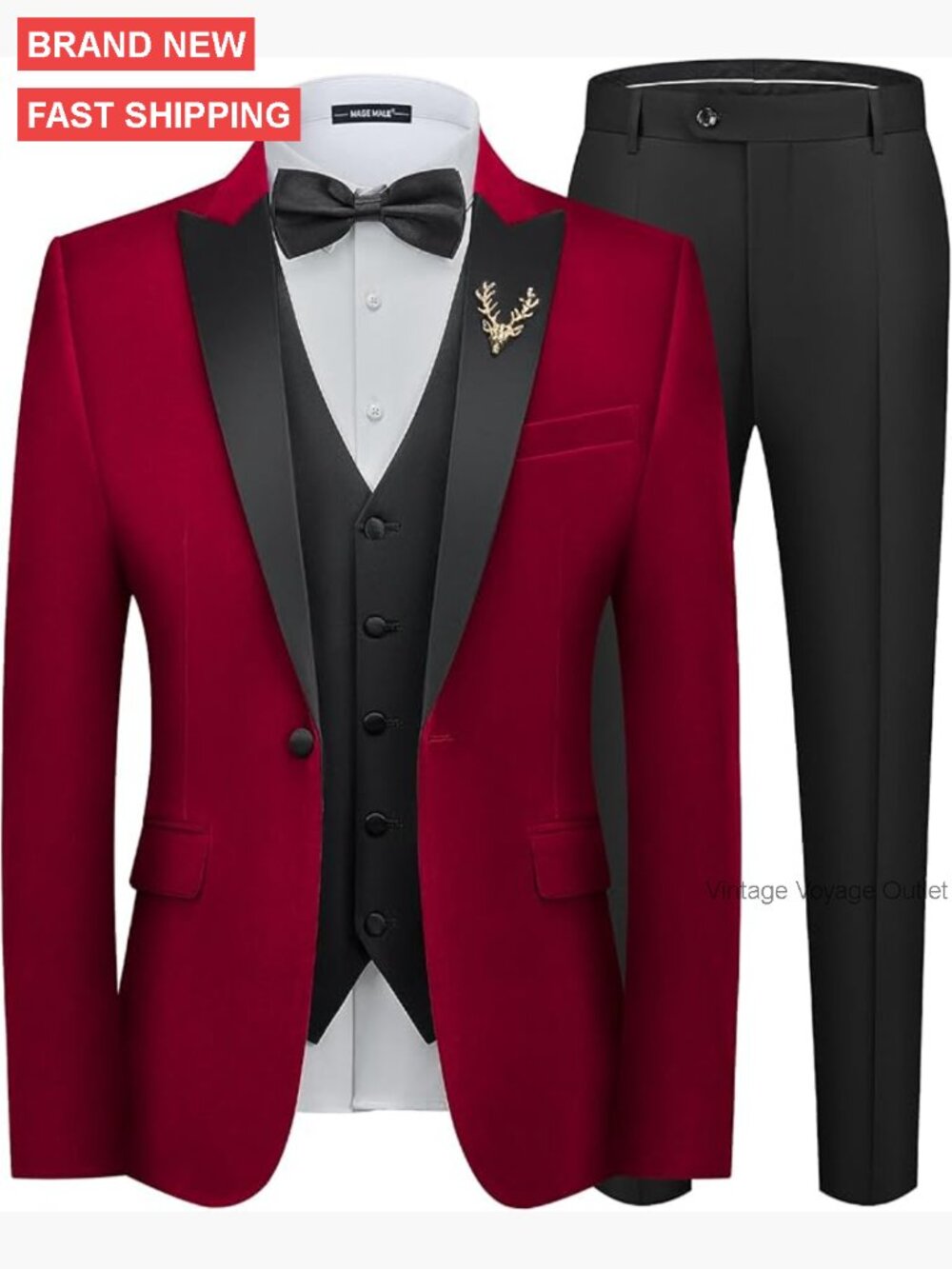 Velvet Tuxedo Suit Set 3 Piece Slim Fit Formal Prom Party